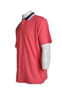 P488 休閒鬆身polo衫 來款訂做 撞色領型polo衫設計 織帶拼接polo衫 polo衫供應商     桃紅色  撞色領黑白色